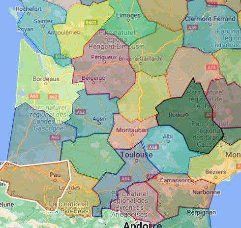 carte avec les departements de la région du Pyrénées-Atlantiques du France